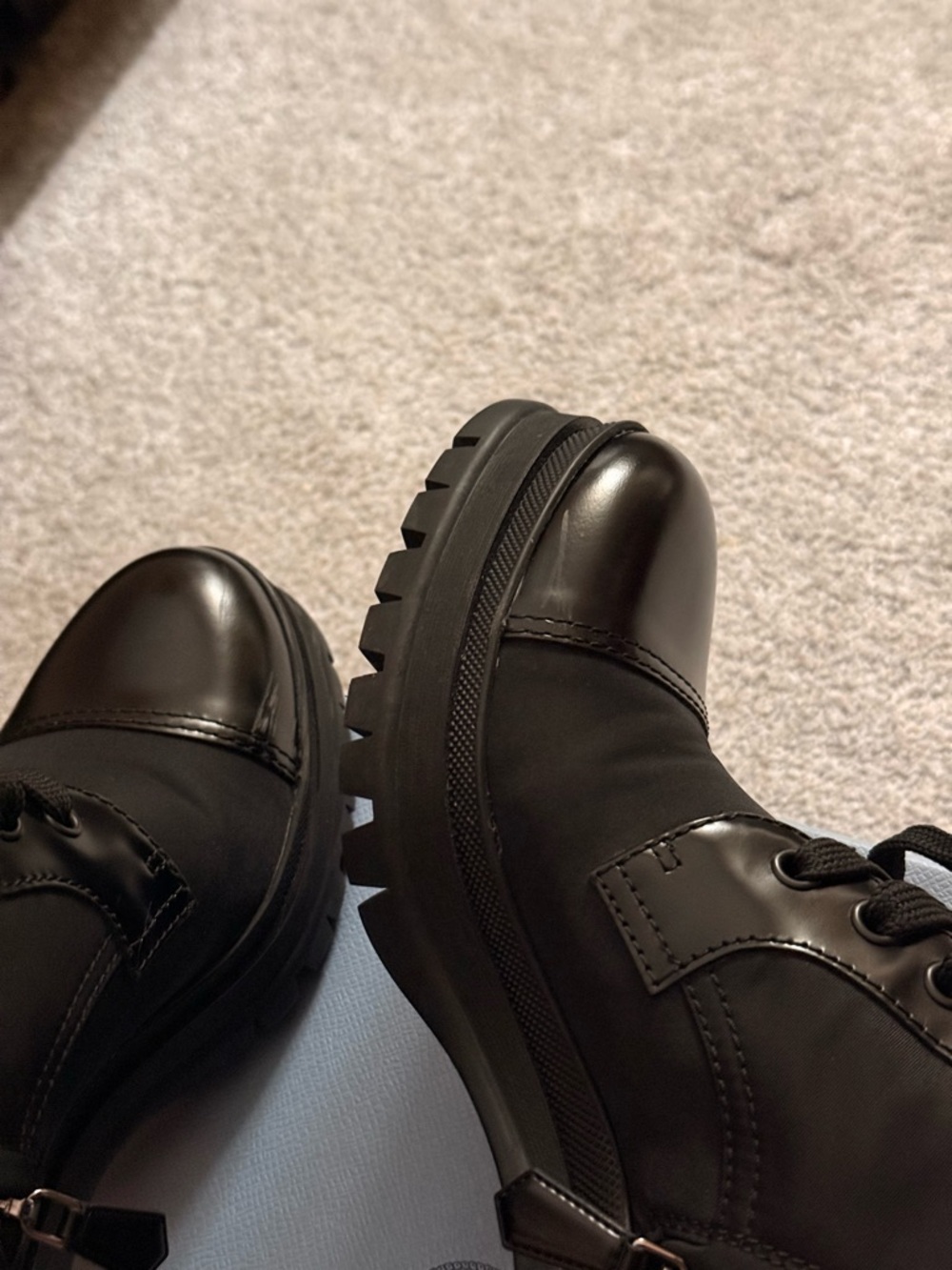 Prada Black Lace-Up Platform Combat Ankle Boots - Picture 5 of 8